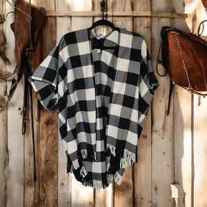 Buffalo plaid, ruffle poncho cowgirl aesthetic cardigan, flannel, black shrug s